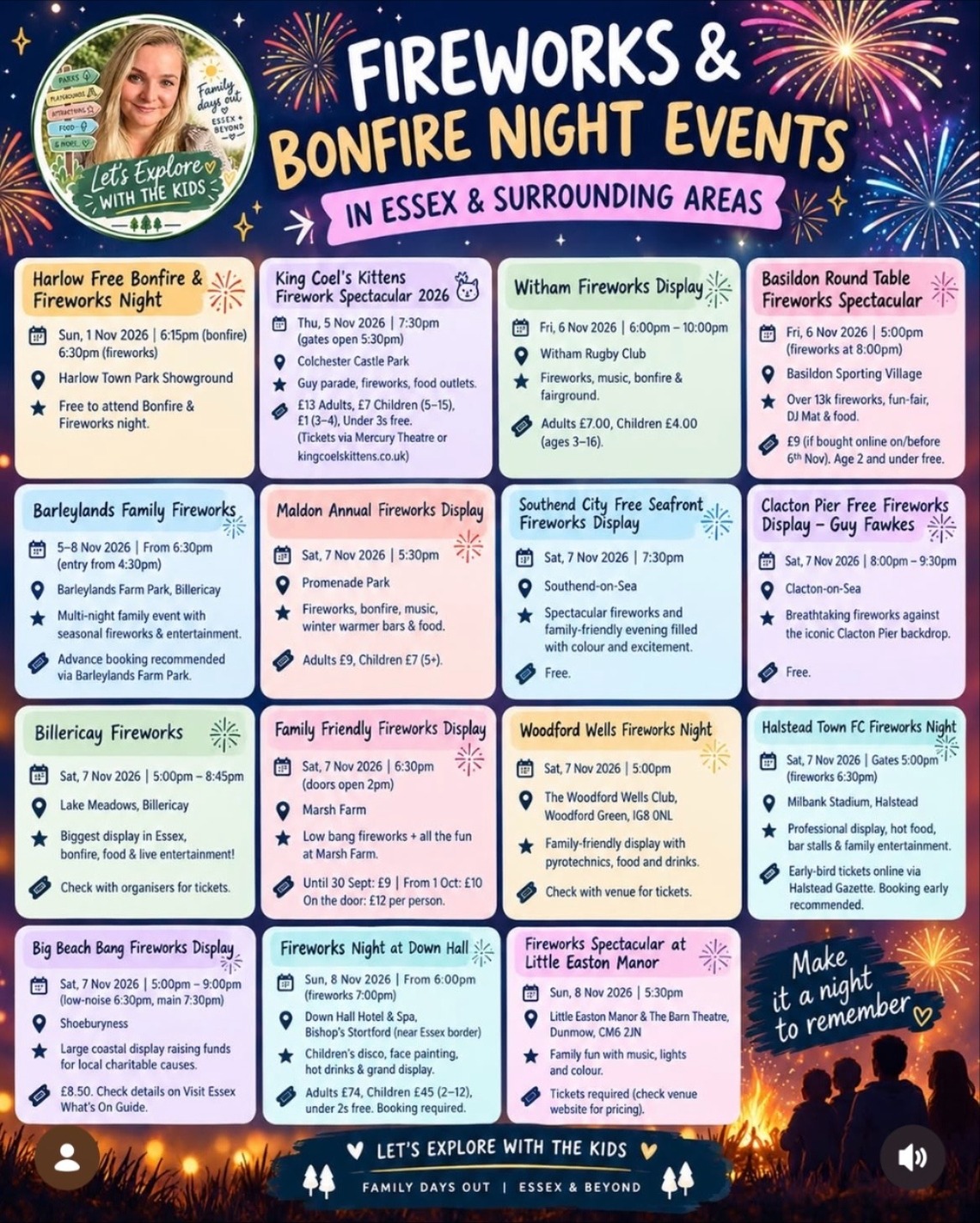 notice from instagram of fireworks events in 2026 in essex