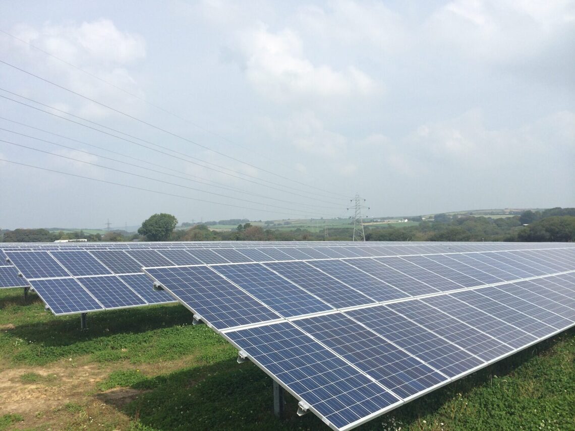 Solar panels situated on farmland