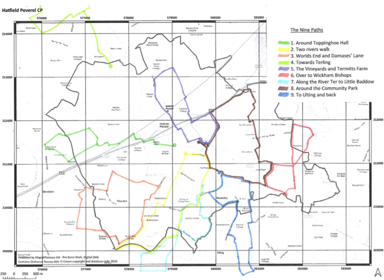 Map of the nine walks around Hatfield Peverel