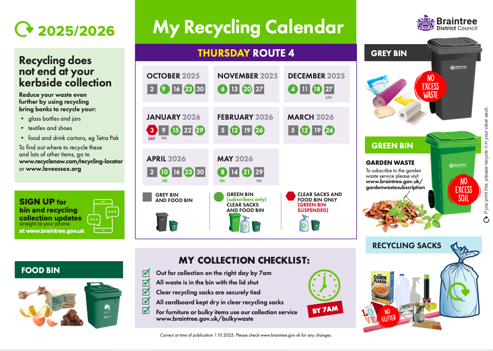 image of bin collection dates for route 4 - link to pdf is given underneath