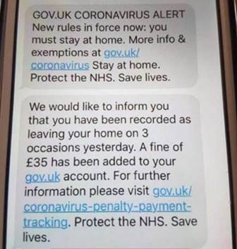 Photo of scam texts regarding coronavirus