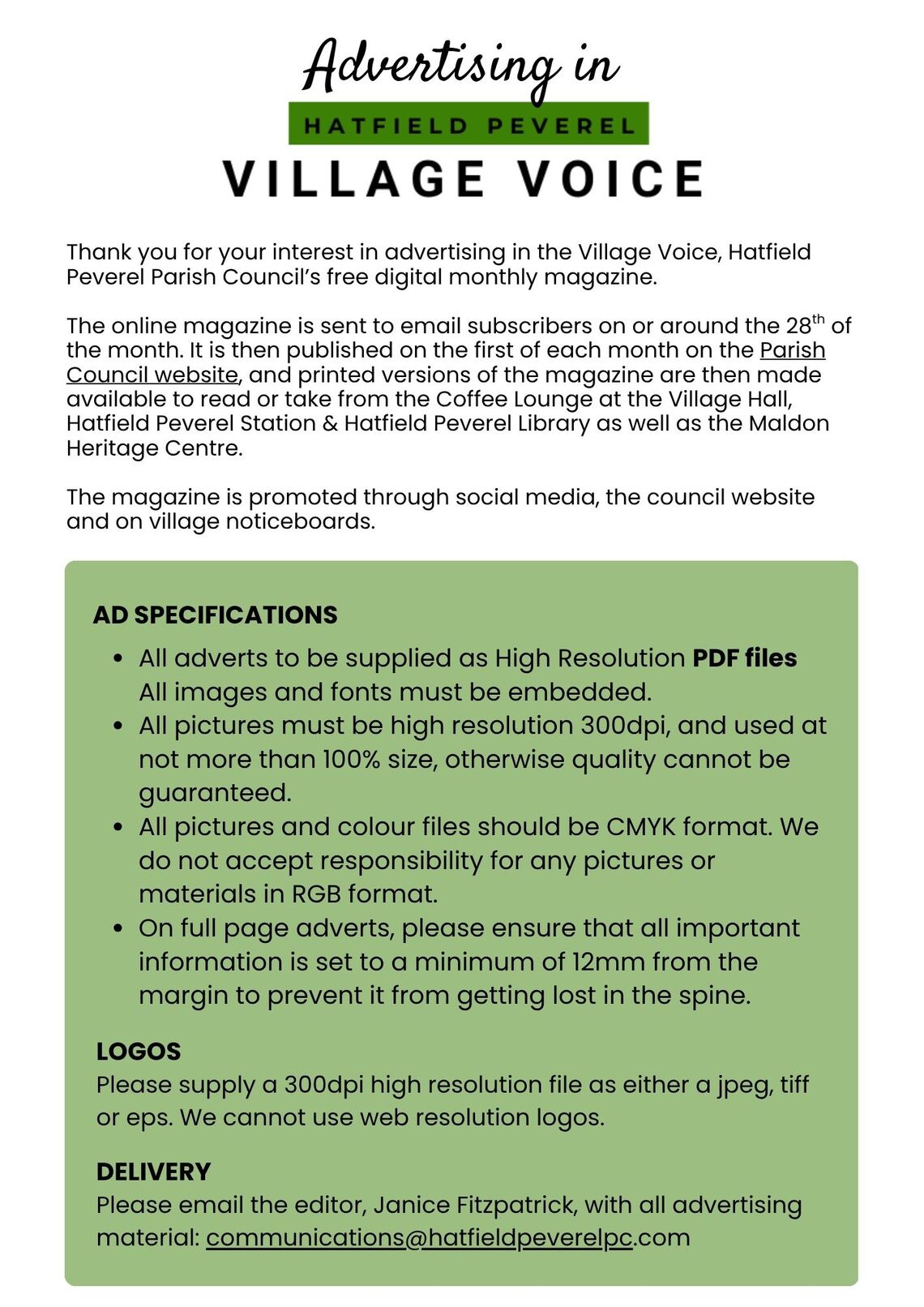 Image of front page of Village Voice Media Pack. Clicking image opens up PDF document with details.